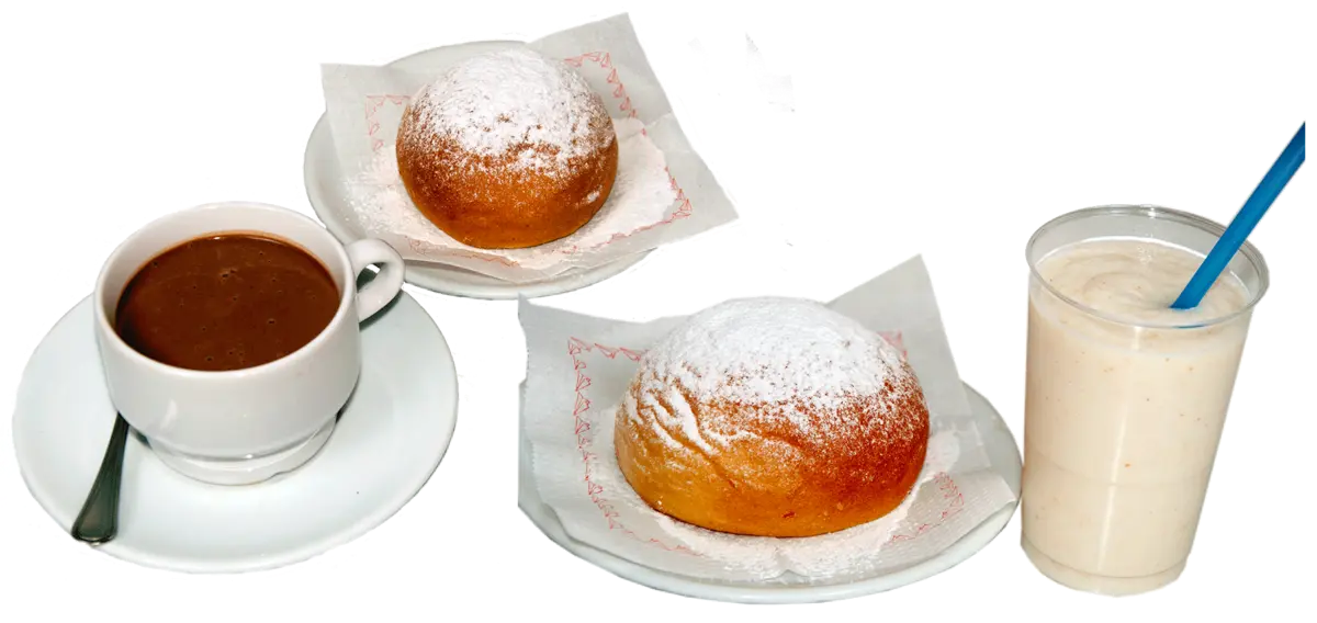 Hot chocolate, almond horchata and coca de patata